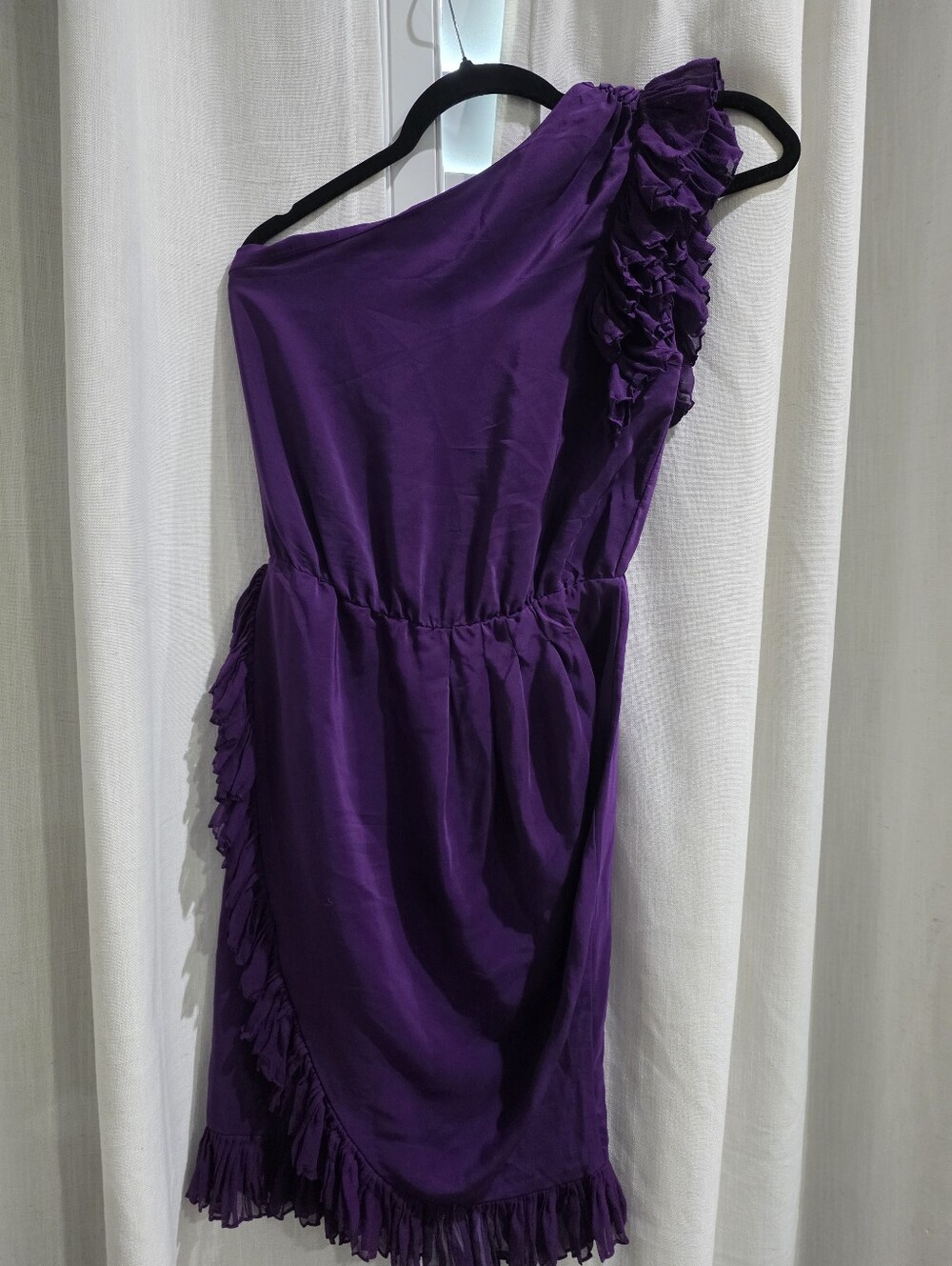 Amanda Uprichard One Shoulder Silk Purple Ruffle Mini Dress XS P - Picture 2 of 5